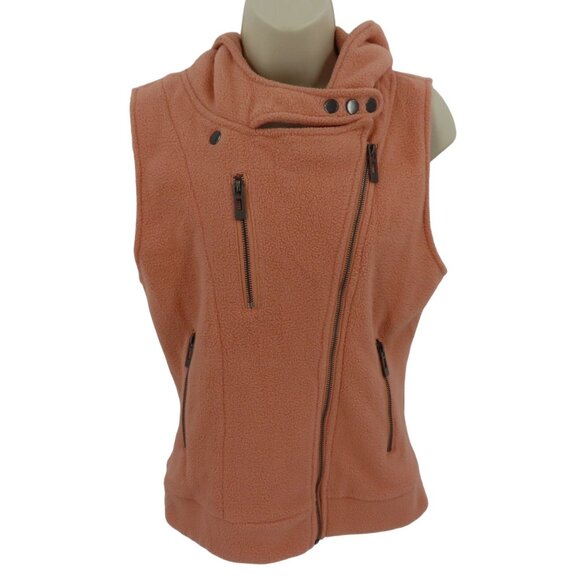 Thanth Womens Small Peach Pink Fleece Sleeveless Motorcycle Hooded Vest Coat - Picture 10 of 10